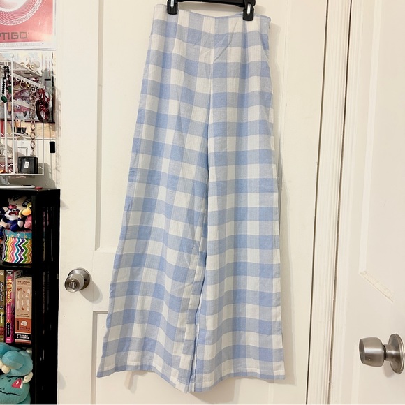 Forever 21 Pants - Medium Forever 21 High-Rise Plaid Wide Leg Pants, Blue & White Plaid